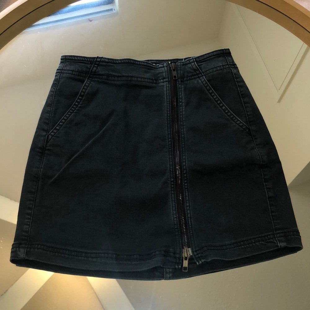 Black zip up mini skirt